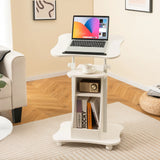 Mobile Podium Stand Height Adjustable Laptop Cart with Tilting Tabletop and Storage Compartments-White