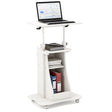 Mobile Podium Stand Height Adjustable Laptop Cart with Tilting Tabletop and Storage Compartments-White