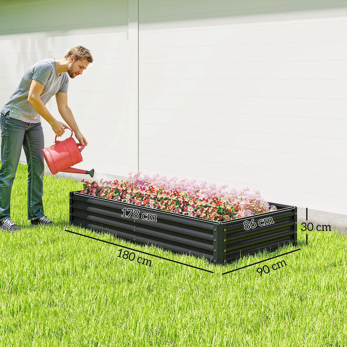 Outsunny 180 x 90cm Galvanised Steel Open Planter - 84H-211V00CG