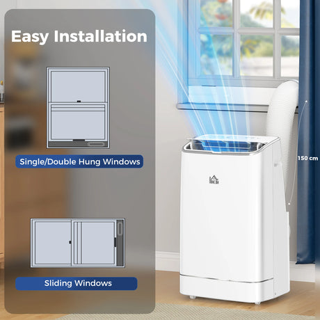 HOMCOM 14000 BTU Mobile Air Conditioner, 35m2, Smart Home WiFi, with Dehumidifier, Fan, 24H Timer, Window Kit, White