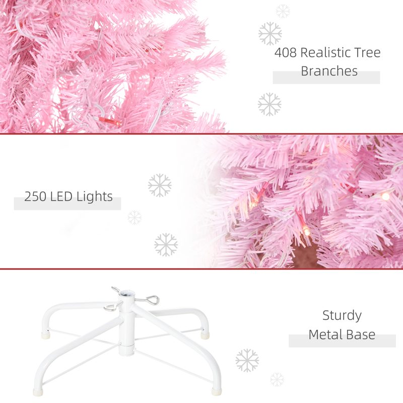 HOMCOM 5FT Tall Prelit Pencil Slim Artificial Christmas Tree with Realistic Branches, Warm White LED Lights and 408 Tips, Xmas Decoration, Pink