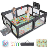 Large Baby Playpen with Mat with Basketball Hoop and Soccer Nets-Dark Grey