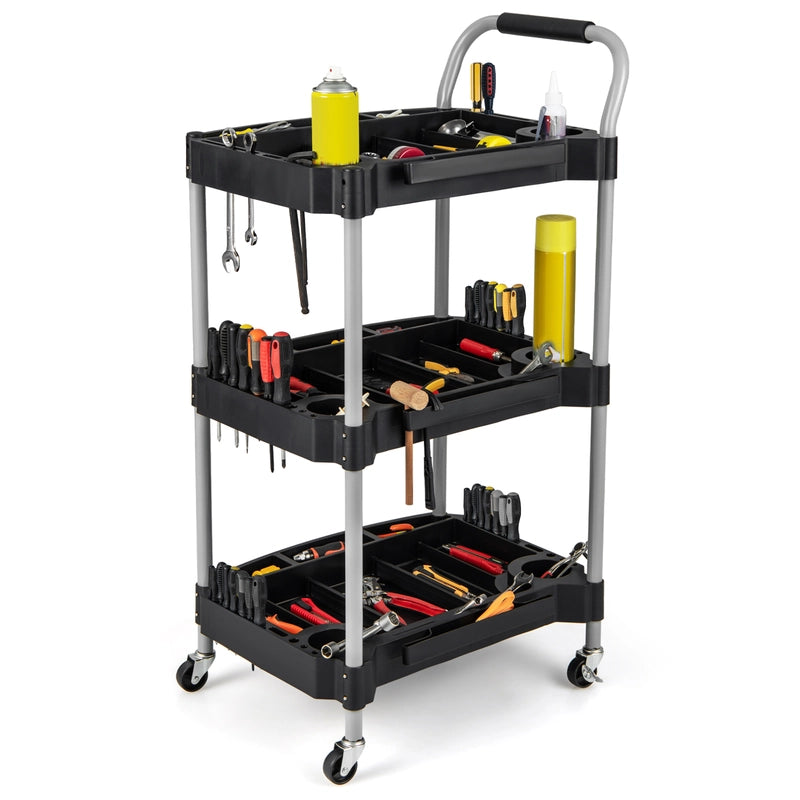 3 Tier Rolling Tool Cart Rustproof Metal Utility Cart with Handle