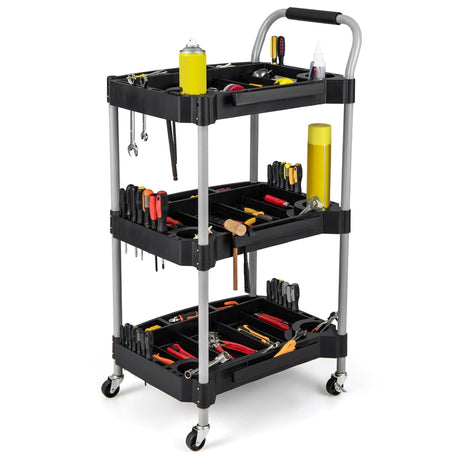 3 Tier Rolling Tool Cart Rustproof Metal Utility Cart with Handle