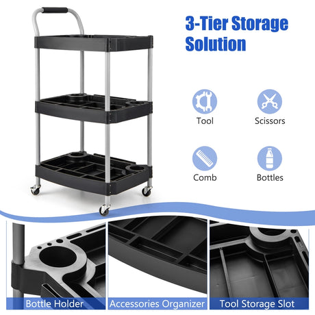 3 Tier Rolling Tool Cart Rustproof Metal Utility Cart with Handle