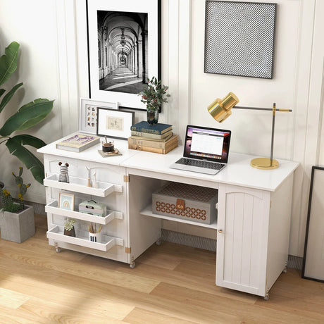 Foldable sewing table sewing cabinet versatile craft table versatile craft table 158 x 50 x 75 cm white