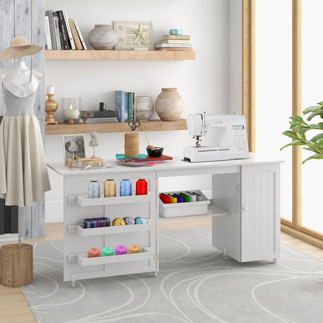 Foldable sewing table sewing cabinet versatile craft table versatile craft table 158 x 50 x 75 cm white