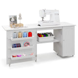 Foldable sewing table sewing cabinet versatile craft table versatile craft table 158 x 50 x 75 cm white