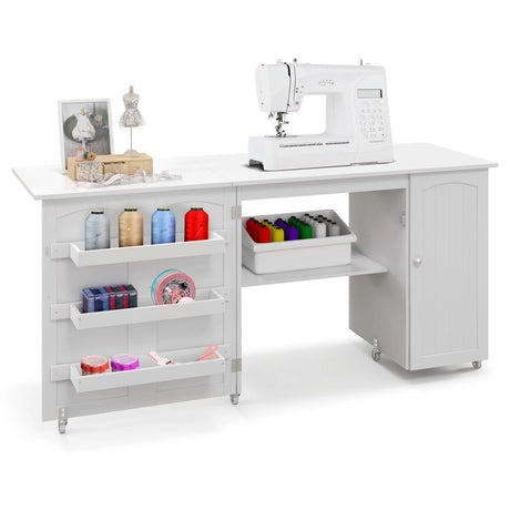Foldable sewing table sewing cabinet versatile craft table versatile craft table 158 x 50 x 75 cm white