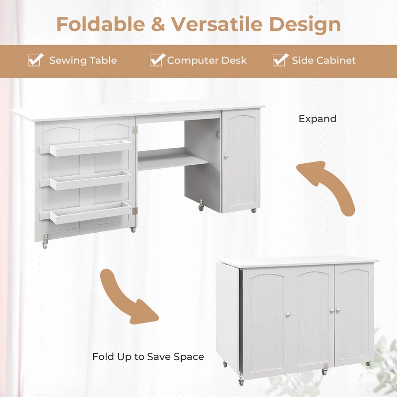 Foldable sewing table sewing cabinet versatile craft table versatile craft table 158 x 50 x 75 cm white