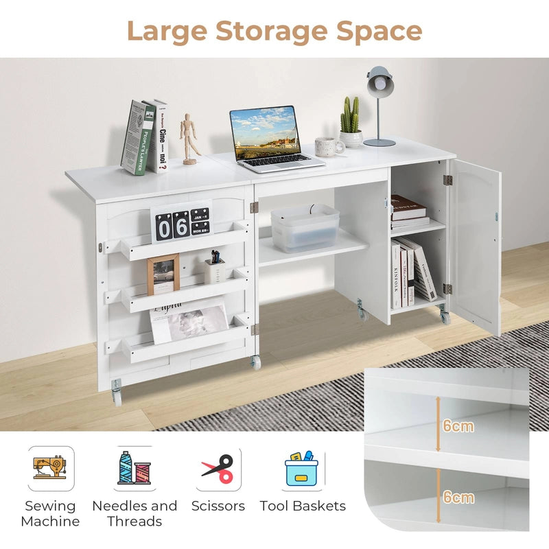 Foldable sewing table sewing cabinet versatile craft table versatile craft table 158 x 50 x 75 cm white