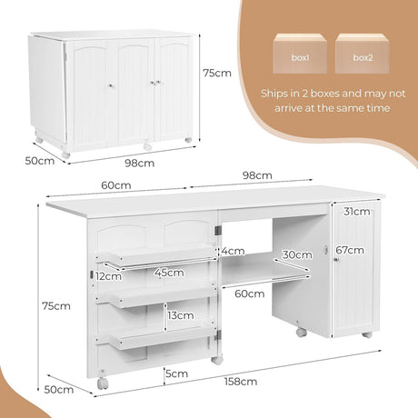 Foldable sewing table sewing cabinet versatile craft table versatile craft table 158 x 50 x 75 cm white