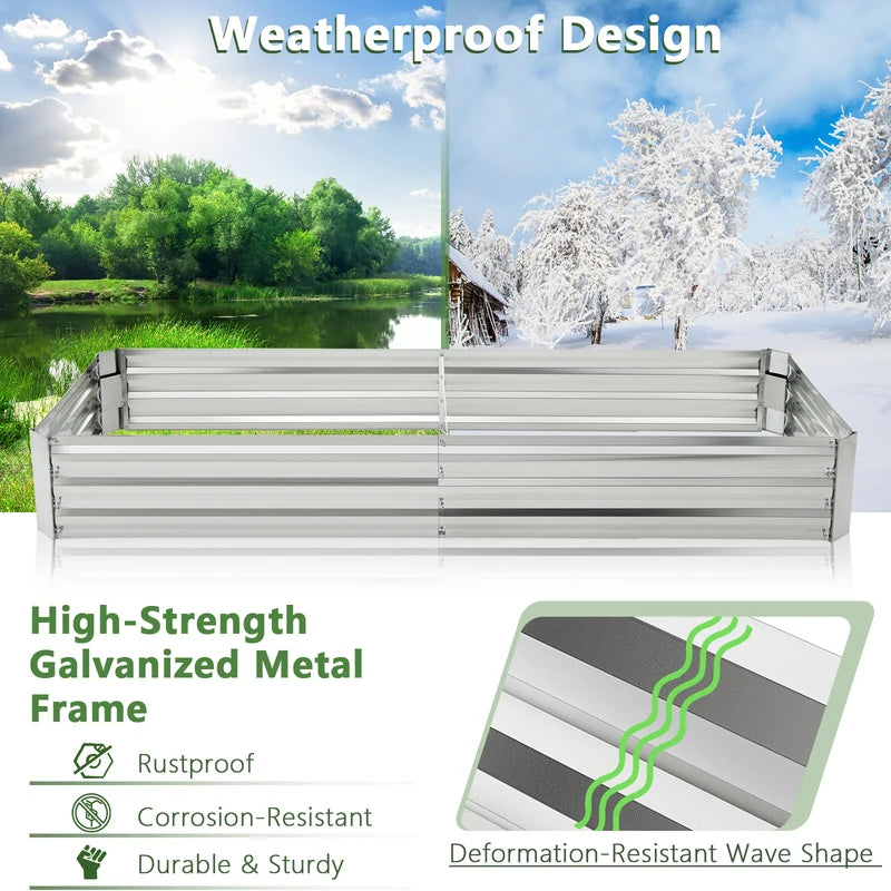 240 x 120 x 30 cm Galvanized Large Metal Raised Garden Bed-Silver
