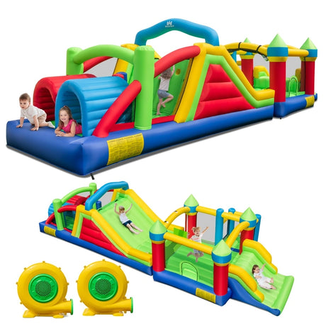 Inflatable Obstacle Course Bounce House with Dual Slides and 680W Blower