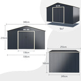 Outdoor Storage Shed with 4 Vents and Double Sliding Door-340x255cm Storage Shed