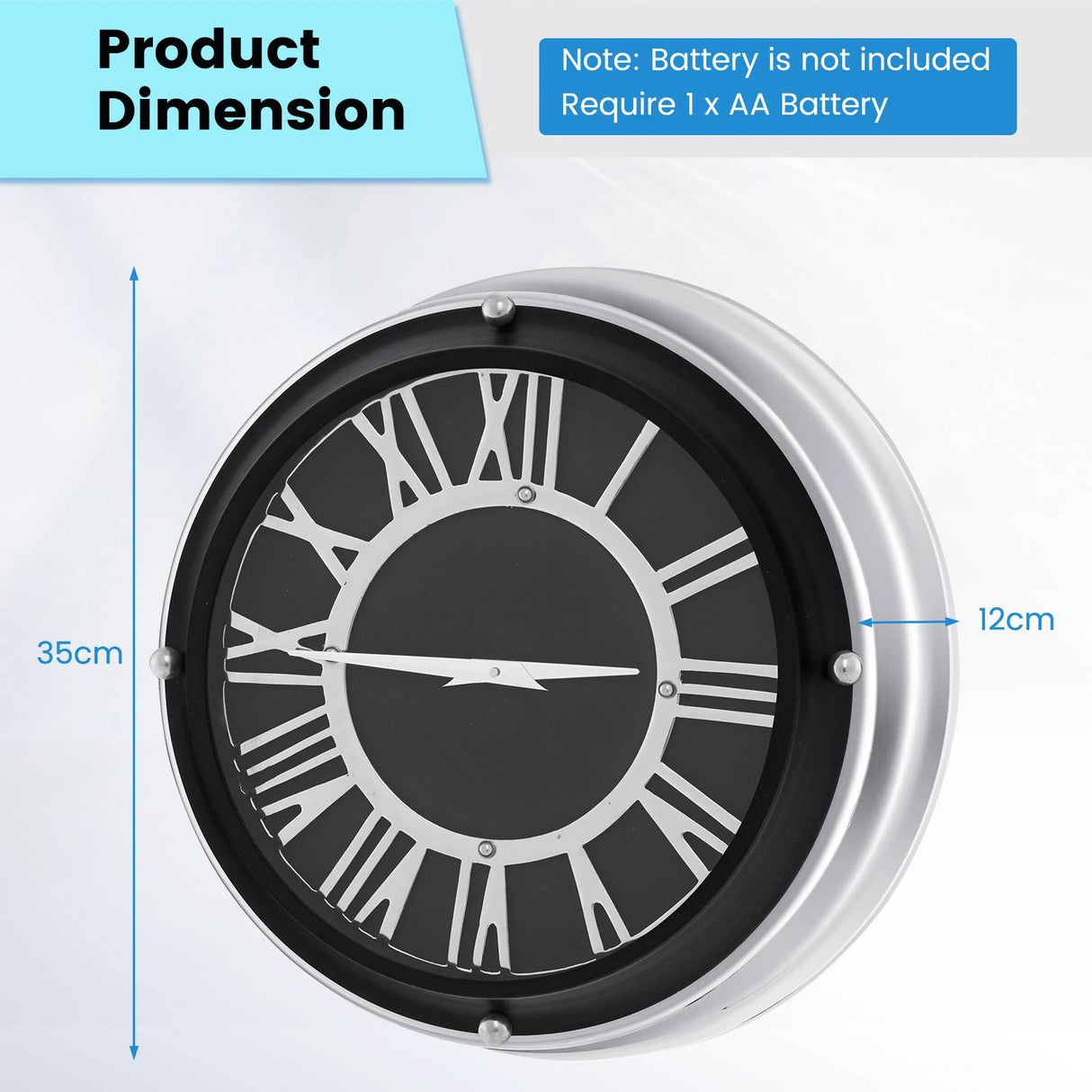 13.5/17.5 Inch Silent Wall Clock with Silver Frame-S