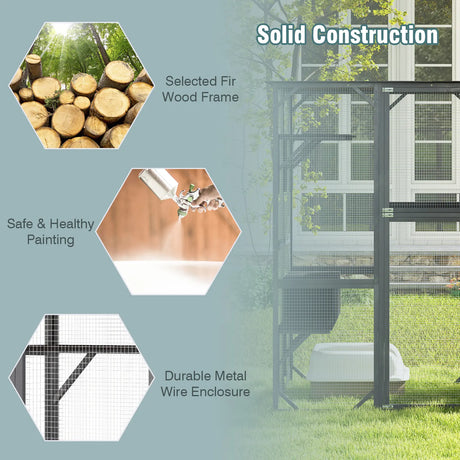 71 Inches Tall Outdoor Wooden Cat House with Weatherproof Asphalt Roof-Gray