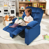 Kids PU Leather/Velvet Fabric Kids Recliner Chair with Cup Holders-Light Blue