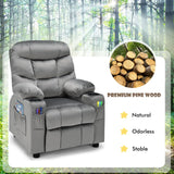 Kids PU Leather/Velvet Fabric Kids Recliner Chair with Cup Holders-Light Gray