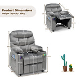 Kids PU Leather/Velvet Fabric Kids Recliner Chair with Cup Holders-Light Gray