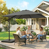 Outsunny 2.4 x 2.4m Cantilever Parasol with Umbrella Weights, UPF50+ Offset Outdoor Umbrella w/ Easy Tilt Adjustment, Dark Grey
