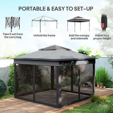 Outsunny 3 x 3(m) Pop Up Gazebo, Height Adjustable Instant Event Shelter with Netting and Carrying Bag, Grey