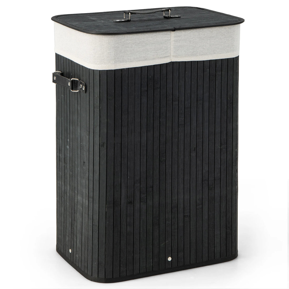 72L Bamboo Laundry Basket with Lid and Washable Liner Bag-Black