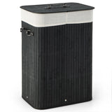 72L Bamboo Laundry Basket with Lid and Washable Liner Bag-Black