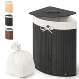 Corner Bamboo Hamper Laundry Basket-Black