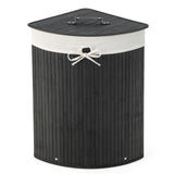 Corner Bamboo Hamper Laundry Basket-Black