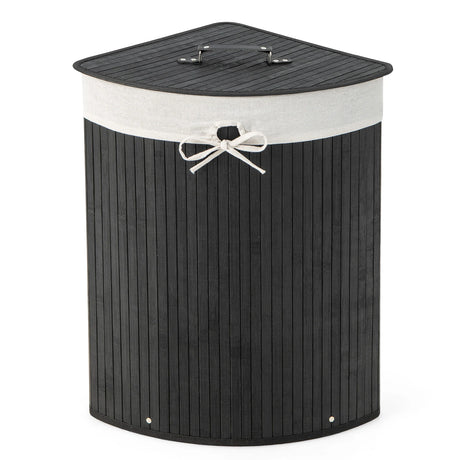 Corner Bamboo Hamper Laundry Basket-Black