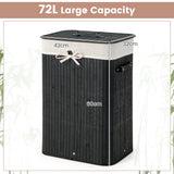 72L Bamboo Laundry Basket with Lid and Washable Liner Bag-Black