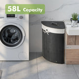 Corner Bamboo Hamper Laundry Basket-Black