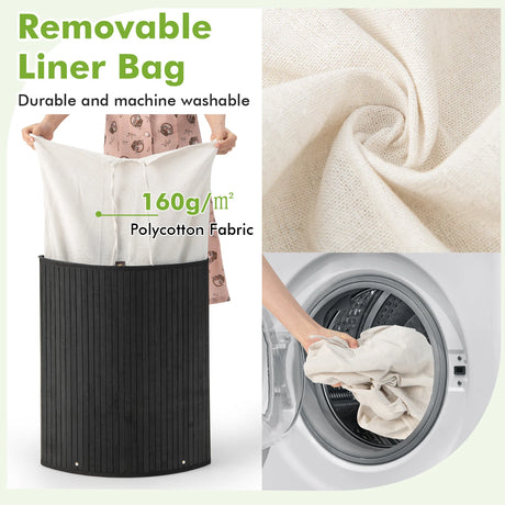 Corner Bamboo Hamper Laundry Basket-Black
