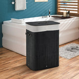 72L Bamboo Laundry Basket with Lid and Washable Liner Bag-Black