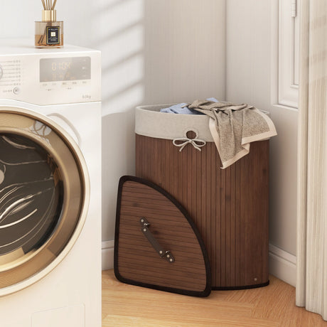 Corner Bamboo Hamper Laundry Basket-Brown