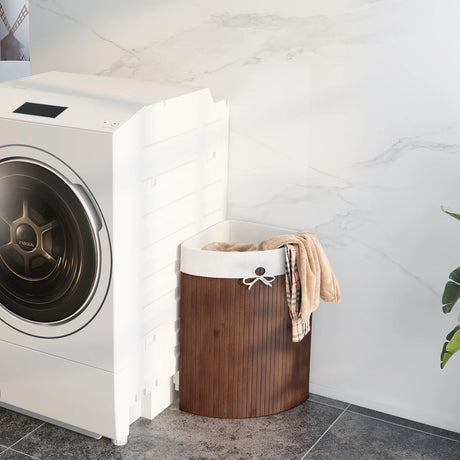 Corner Bamboo Hamper Laundry Basket-Brown