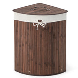 Corner Bamboo Hamper Laundry Basket-Brown