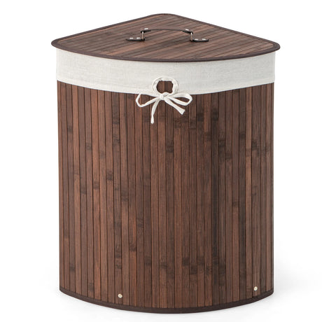 Corner Bamboo Hamper Laundry Basket-Brown