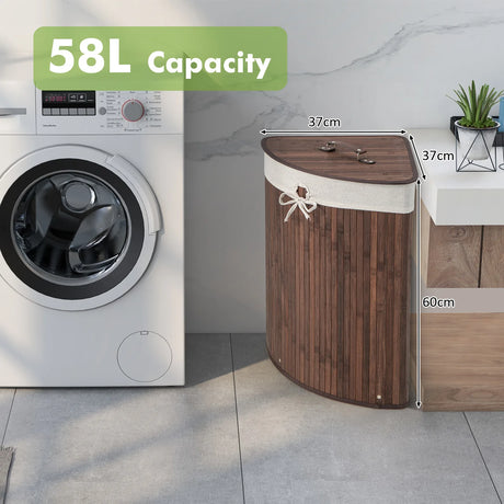 Corner Bamboo Hamper Laundry Basket-Brown