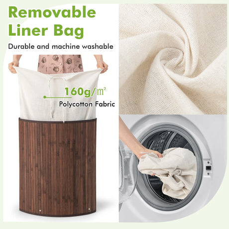 Corner Bamboo Hamper Laundry Basket-Brown