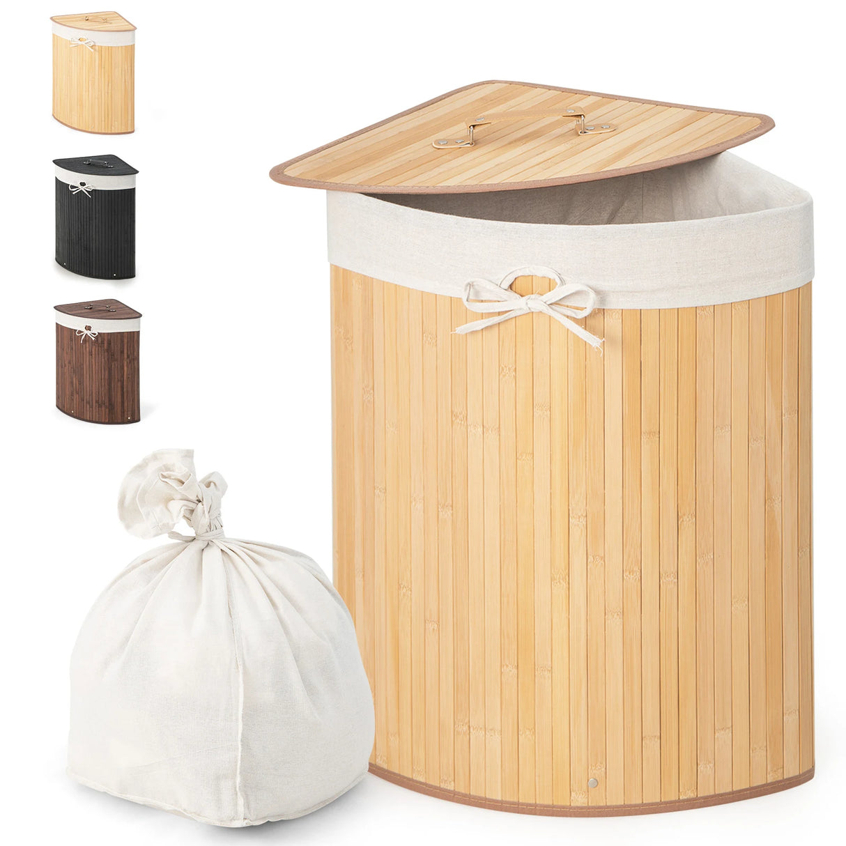 Corner Bamboo Hamper Laundry Basket