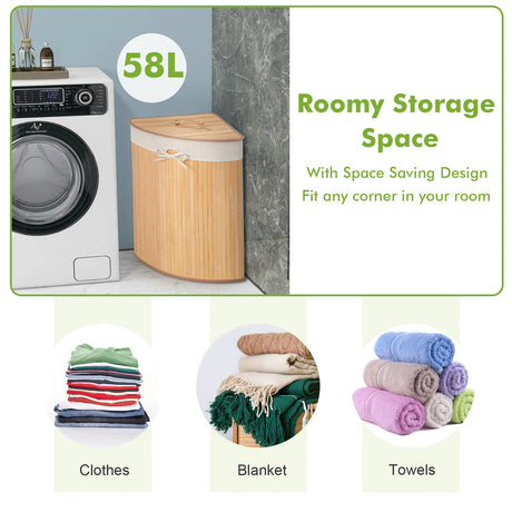 Corner Bamboo Hamper Laundry Basket