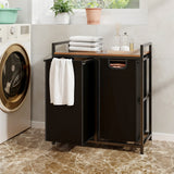 Laundry Hamper with Shelf Laundry Organizer with 2 Removable Bags-Black & Brown