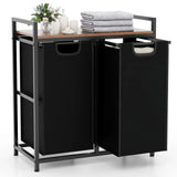 Laundry Hamper with Shelf Laundry Organizer with 2 Removable Bags-Black & Brown