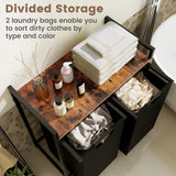 Laundry Hamper with Shelf Laundry Organizer with 2 Removable Bags-Black & Brown