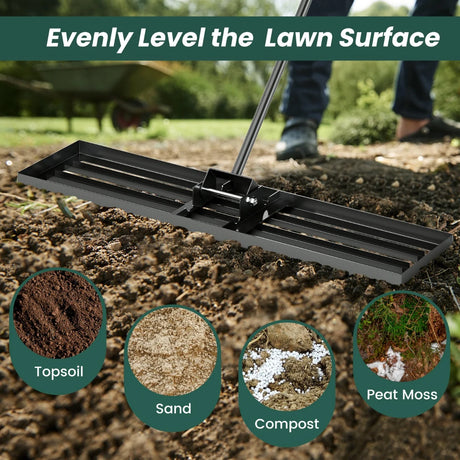42 x 10 Inch Lawn Leveling Rake with Ergonomic Handle-Black
