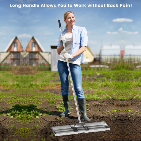 42 x 10 Inch Lawn Leveling Rake with Ergonomic Handle-Silver