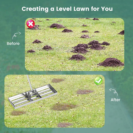 42 x 10 Inch Lawn Leveling Rake with Ergonomic Handle-Silver