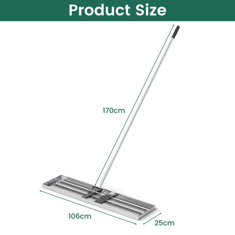 42 x 10 Inch Lawn Leveling Rake with Ergonomic Handle-Silver